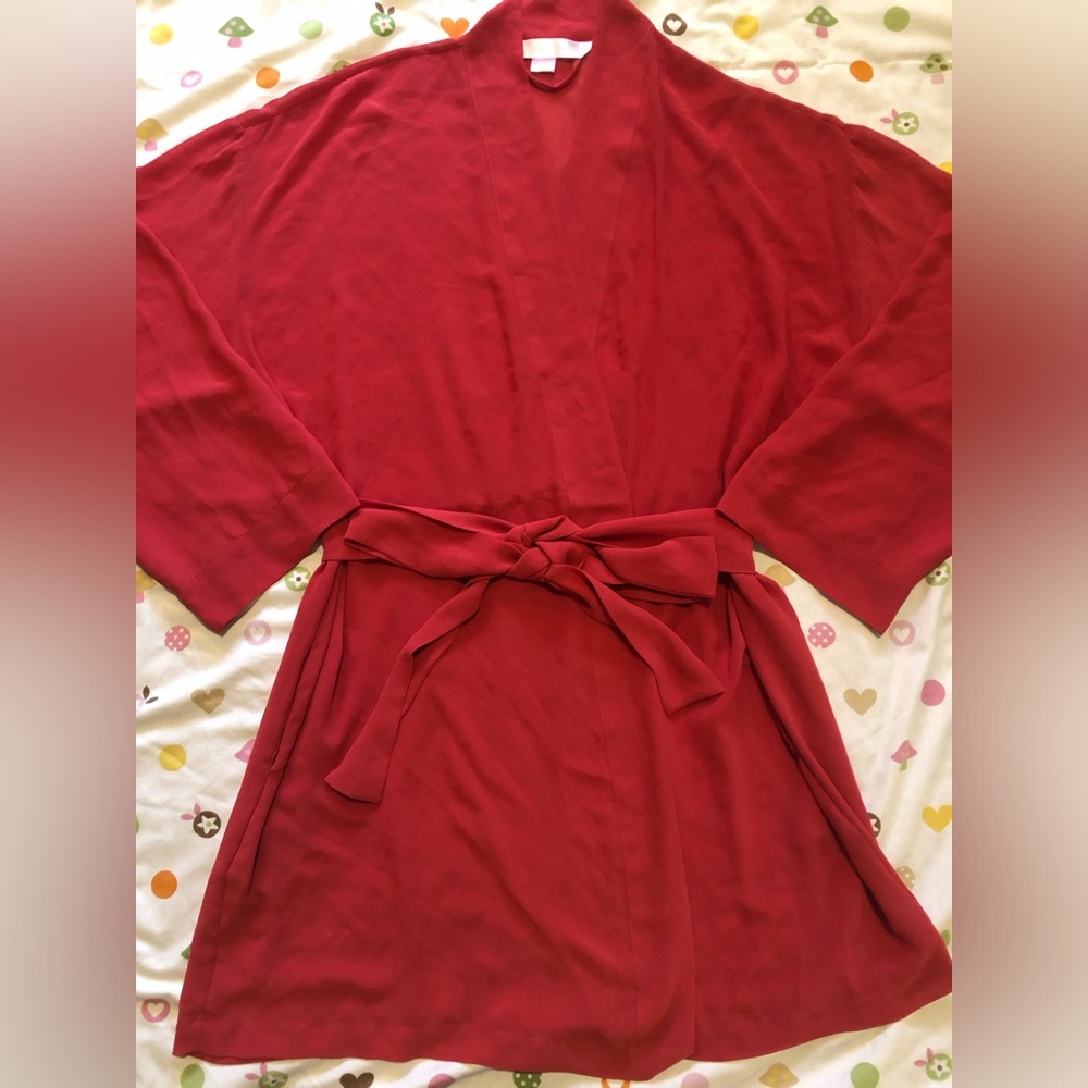 Vtg Y2K Victoria's Secret Red Chiffon Kimono Short Robe - Picture 2 of 8